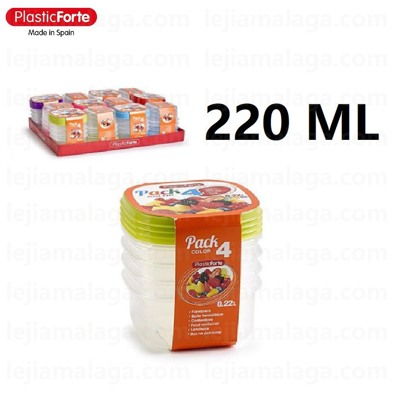 8414926269984FIAMBRERA CUADRADA 220 ML SET 4 SURTIDO COLOR PLASTIC FORTE