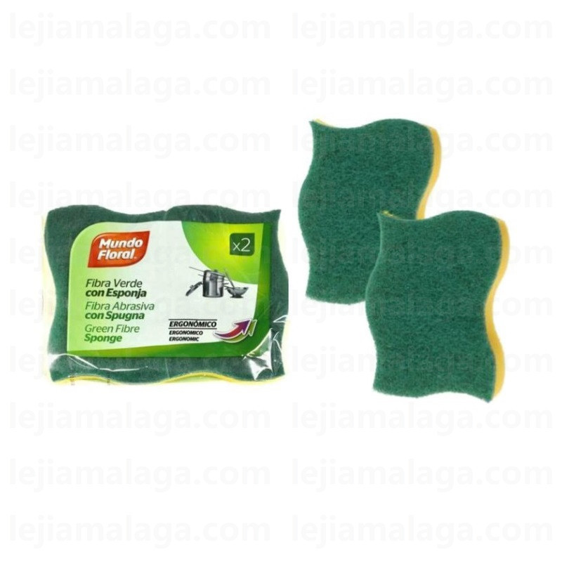 8425503102006ESTROPAJO MUNDO FLORAL FIBRA VERDE 2 PCS