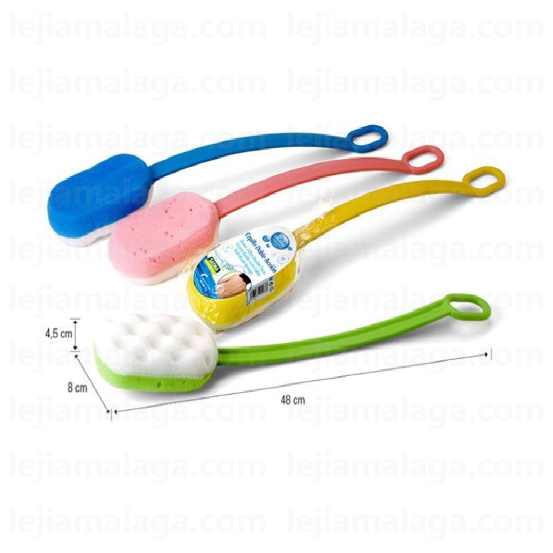 8427279000838BAÑO ESPONJA SAYMA CEPILLO CON MANGO PLASTICO LARGO DOBLE ACCION