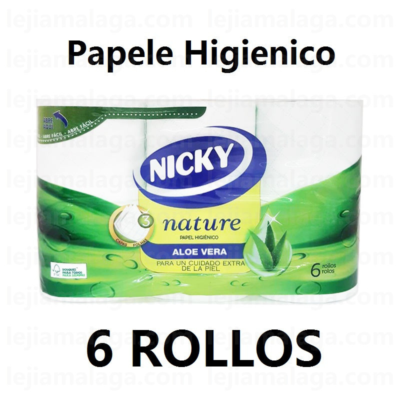 8004260427951Papel Higienico NICKY ALOE VERA 3 capas 6 rollos