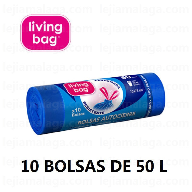 8435014438334BOLSA BASURA LIVING BAG 10 BOLSAS 50 LITROS AZUL 70x75CM