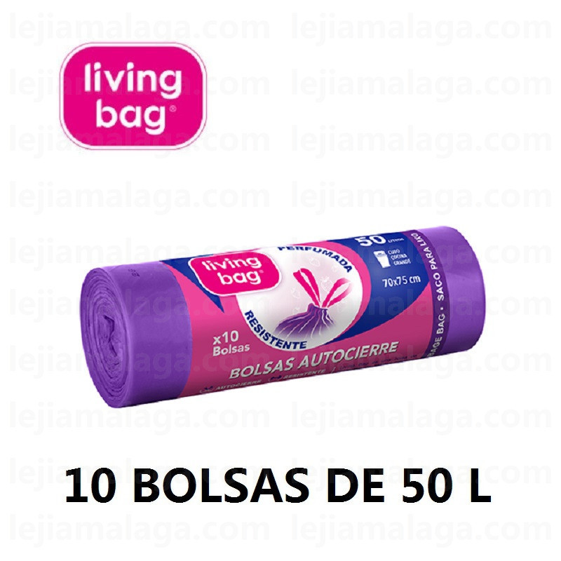 8435014438327BOLSA BASURA LIVING BAG 10 BOLSAS 50 LITROS LILA 70x75CM