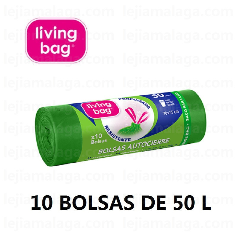 8435014438341BOLSA BASURA LIVING BAG 10 BOLSAS 50 LITROS VERDE 70x75CM