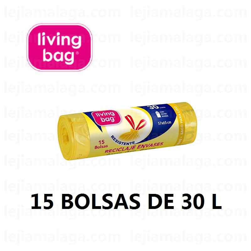 8435014443017BOLSA BASURA LIVING BAG 15 BOLSAS 30 LITROS AMARILLO 57x65CM