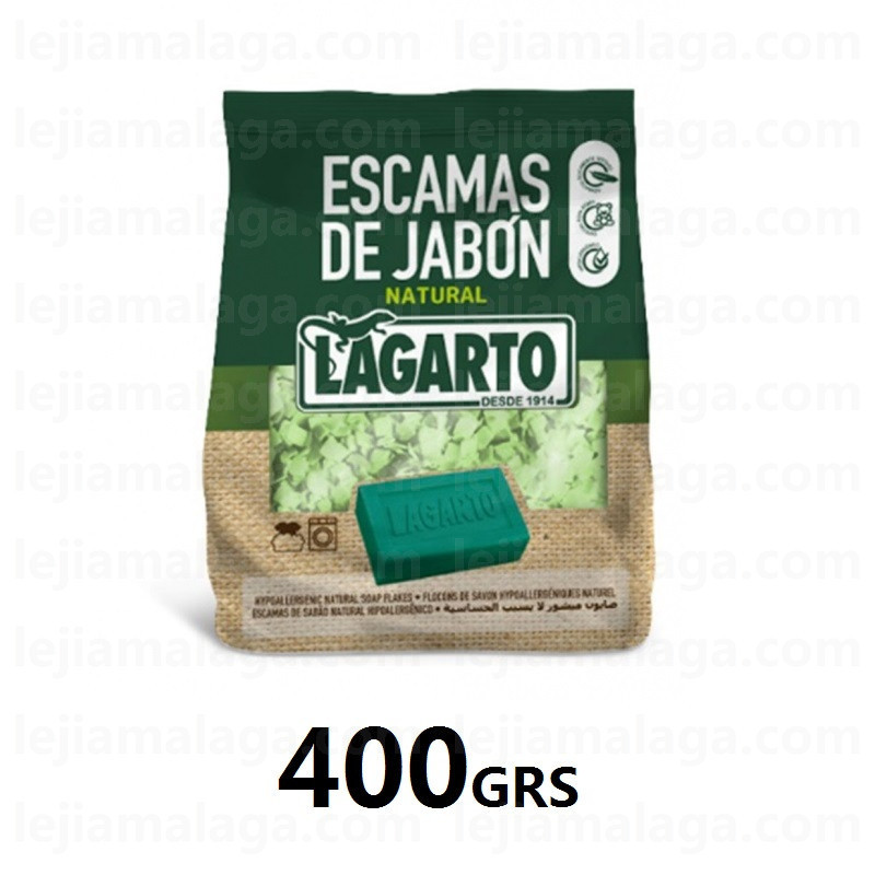 8410761600074DETERGENTE ESCAMAS DE JABON NATURAL LAGARTO 400GRS VERDE