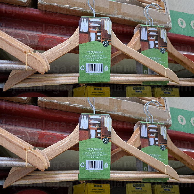 PERCHA MADERA NATURAL 3 PCS