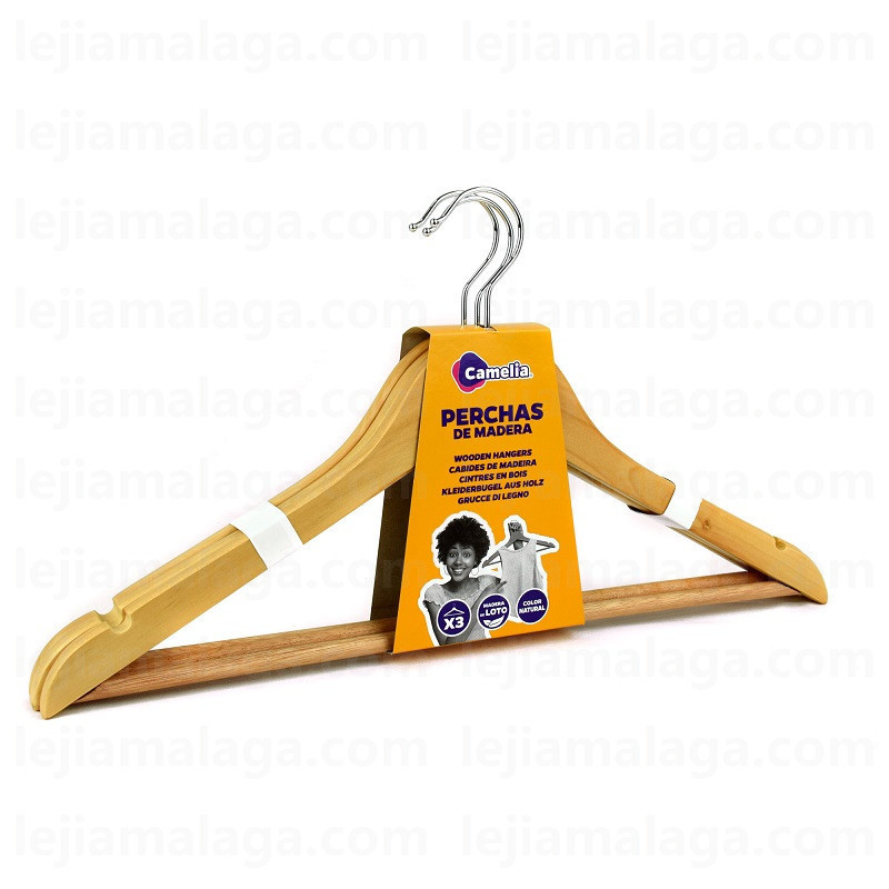 PERCHA MADERA NATURAL 3 PCS CAMELIA