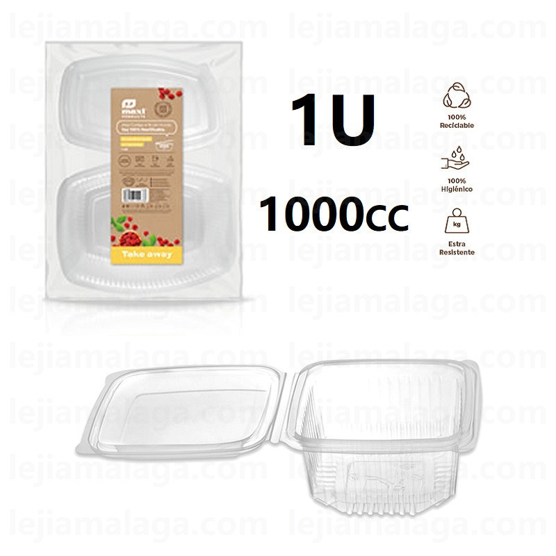 ENVASE RECTANGULAR TRANSPARENTE 1000 CC 1 U