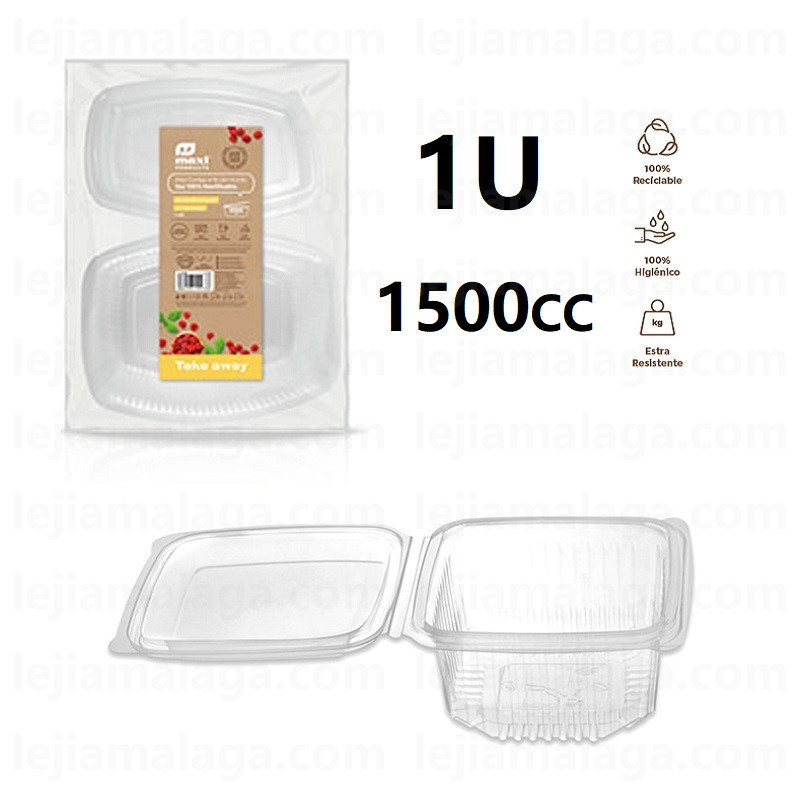 ENVASE RECTANGULAR TRANSPARENTE 1500 CC 1 U