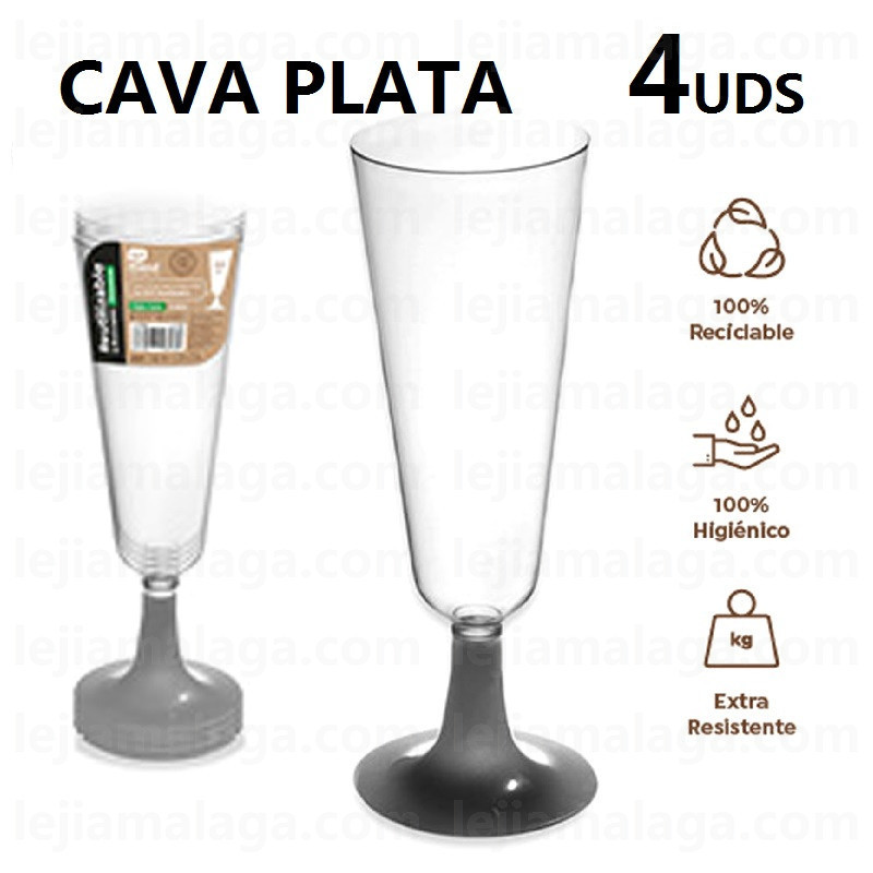 8435507223270COPA PLASTICO CAVA TRANSPARENTE PLATA 4 UDS
