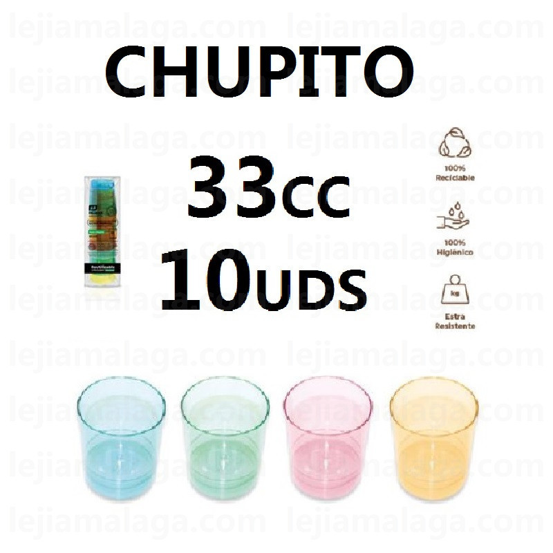 8435507224154VASO PLASTICO CHUPITO COLORES 33 CC 10 UDS