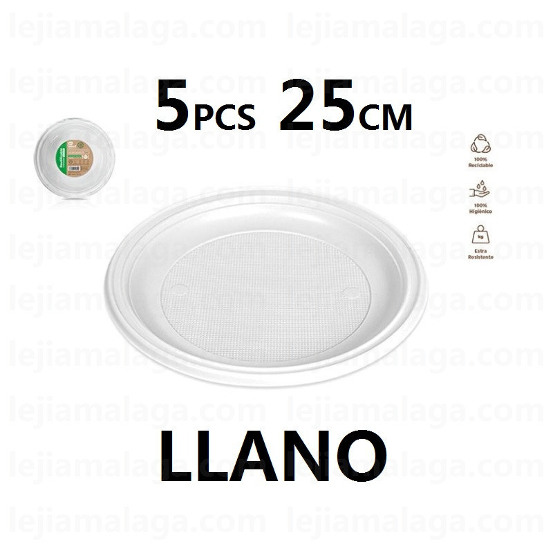 8435507222563PLATO PLASTICO REUTILIZABLE 25 CM LLANO REDONDO BLANCO 5 PCS