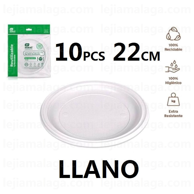 8435507222525PLATO PLASTICO REUTILIZABLE 22 CM LLANO REDONDO BLANCO 10 PCS
