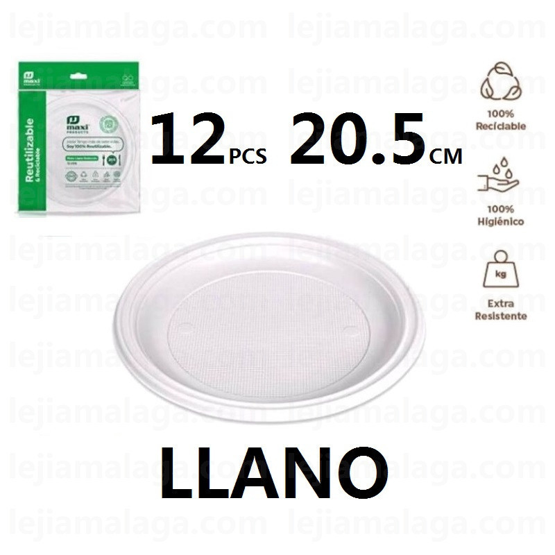 8435507222501PLATO PLASTICO REUTILIZABLE 20.5 CM LLANO REDONDO BLANCO 12 PCS