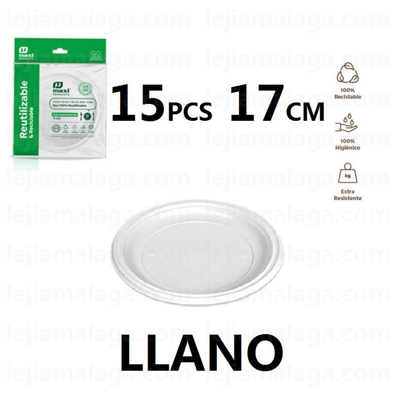 8435507222495PLATO PLASTICO REUTILIZABLE 17 CM LLANO REDONDO BLANCO 15 PCS