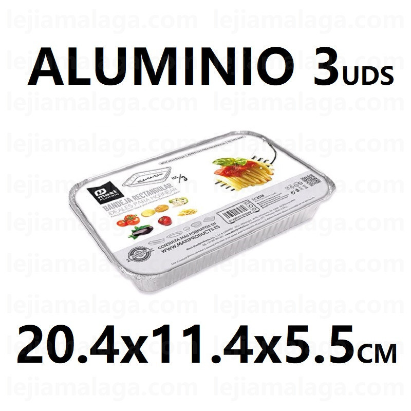 BANDEJAS ALUMINIO CON TAPA RECTANGULAR 20.4X11.4X5.5 CM 3 UDS