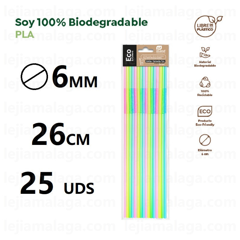 PAJITA CAÑAS FANTASIA BIODEGRADABLE 6MMx26CM 25 UDS
