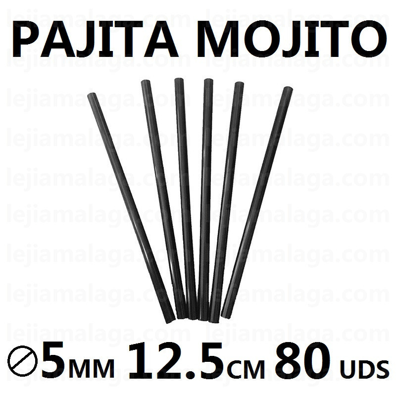 PAJITA MOJITO NEGRA 5MMx12.5CM 80 UDS