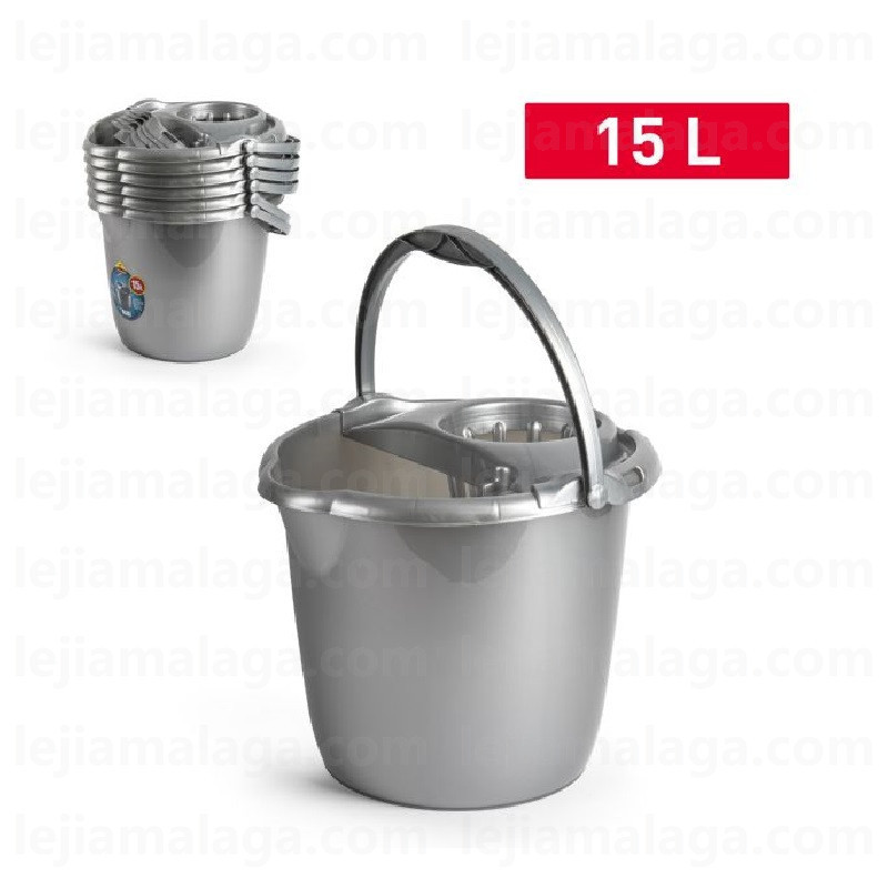 CUBO FREGONA REDONDO PLASTICFORTE 15 L 6 UDS PLATA