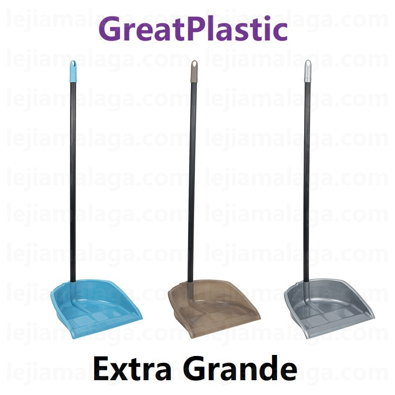 RECOGEDOR GreatPlastic CON MANGO EXTRA GRANDE 3 COLOR AZUL MARRON PLATA