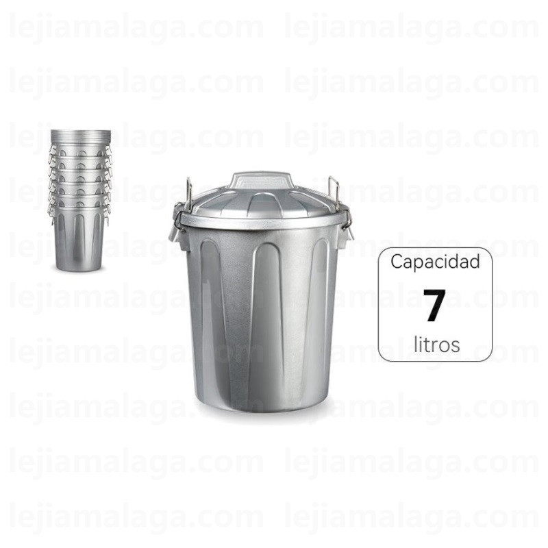 CUBO DE BASURA REDONDO CON ASA METAL PLASTICFORTE 7 L COLOR PLATA