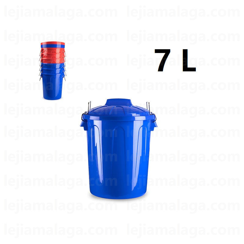 CUBO DE BASURA REDONDO CON ASA METAL PLASTICFORTE 7 L ROJA AZUL