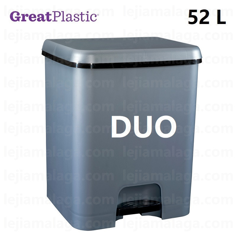 CUBO DE BASURA PEDAL GREATPLASTIC DUO ECOLOGICO 52 L PLATA