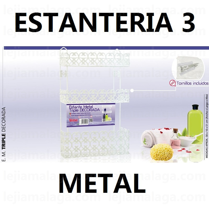 ESTANTERIA BAÑO METAL DECORADA BLANCA HIDALGO TRIPLE