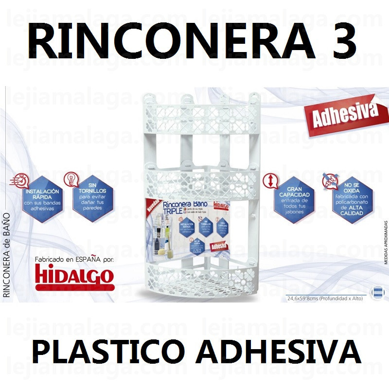 ESTANTERIA RINCONERA BAÑO HIDALGO PLASTICO ADHESIVA 3 PISO