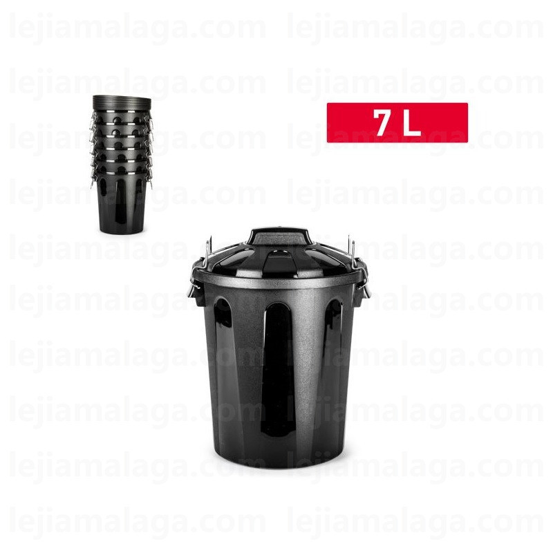 CUBO DE BASURA REDONDO CON ASA METAL PLASTICFORTE 7 L COLOR NEGRO