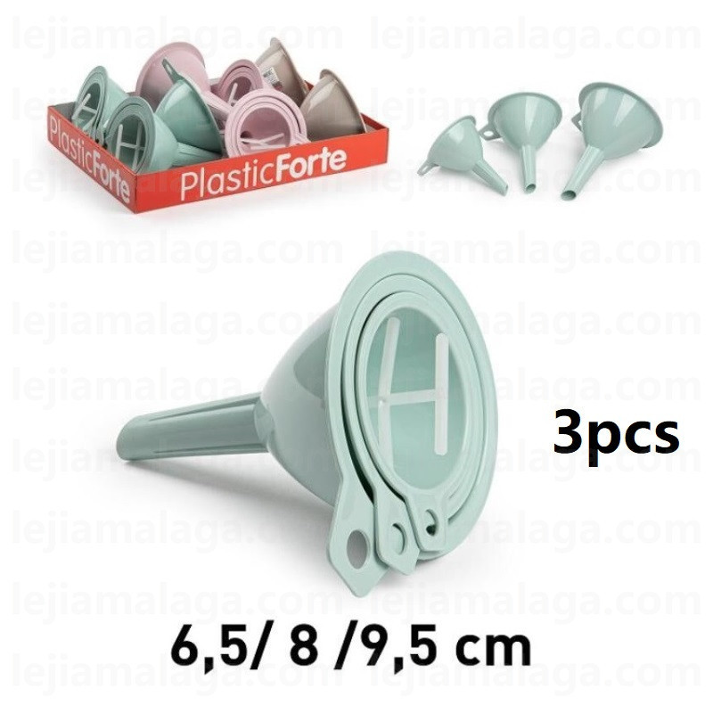 SET 3 EMBUDOS 6.5 8 9.5 cm COLOR PASTEL