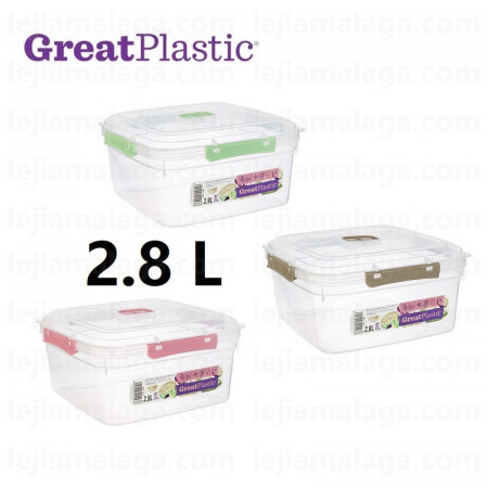 Táper CUADRADO GreatPlastic hermético 2.8 L