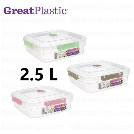 Táper CUADRADO GreatPlastic hermético 2.5 L