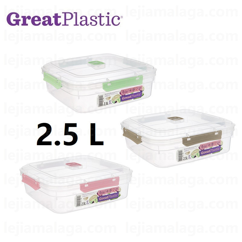 Táper CUADRADO GreatPlastic hermético 2.5 L