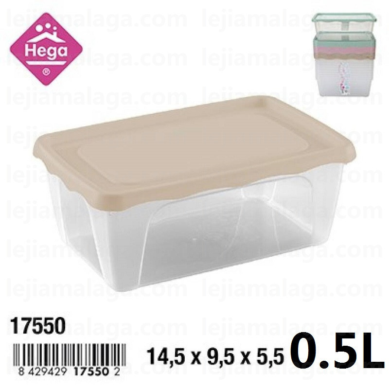 FIAMBRERA HEGA PRACTIC RECTANGULAR ALTA 0,5 L COLOR PASTEL