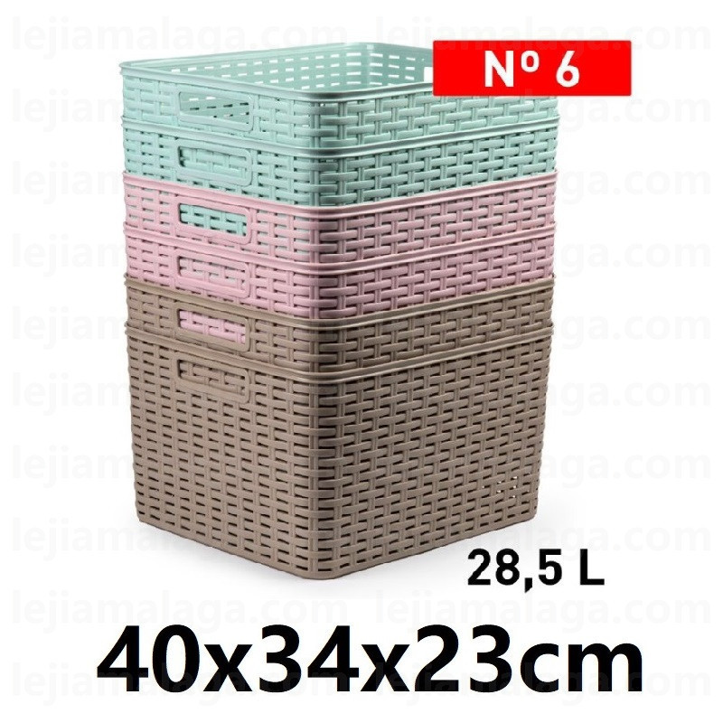 CESTA MIMBRE PLASTICFORTE RATTAN N6 28.5L 40X34X23CM COLOR PASTEL