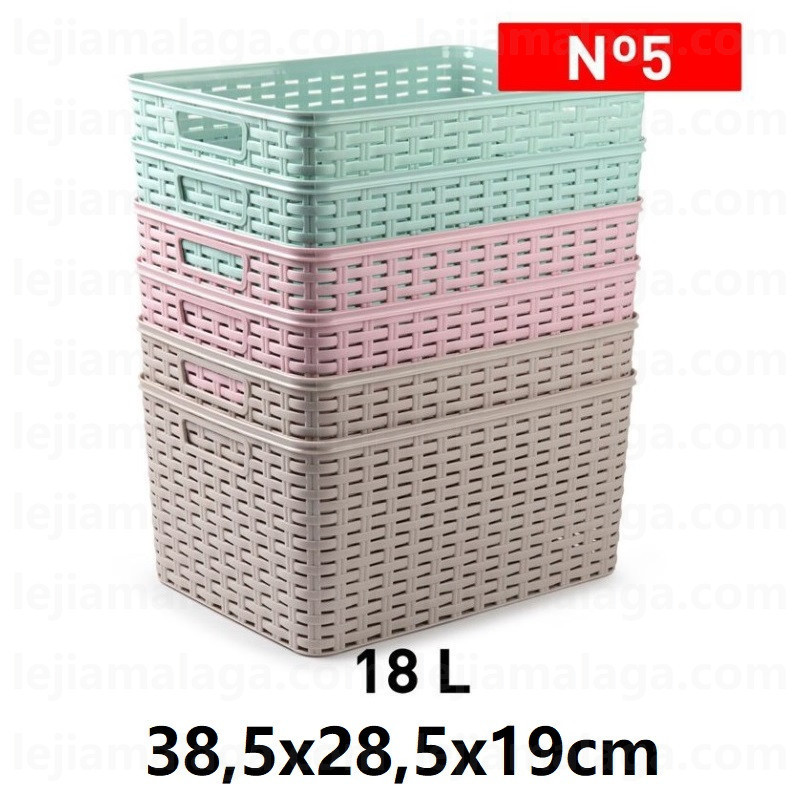 CESTA MIMBRE PLASTICFORTE RATTAN N5 18L 38.5X28.5X19CM COLOR PASTEL