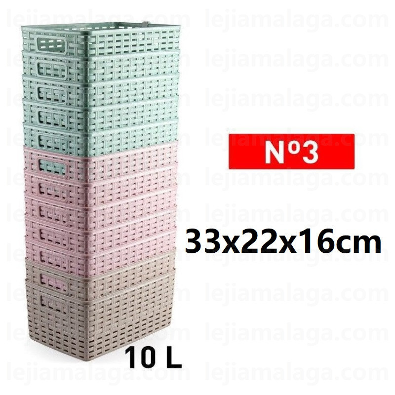 CESTA MIMBRE PLASTICFORTE RATTAN N3 10L 33X23X16CM COLOR PASTEL