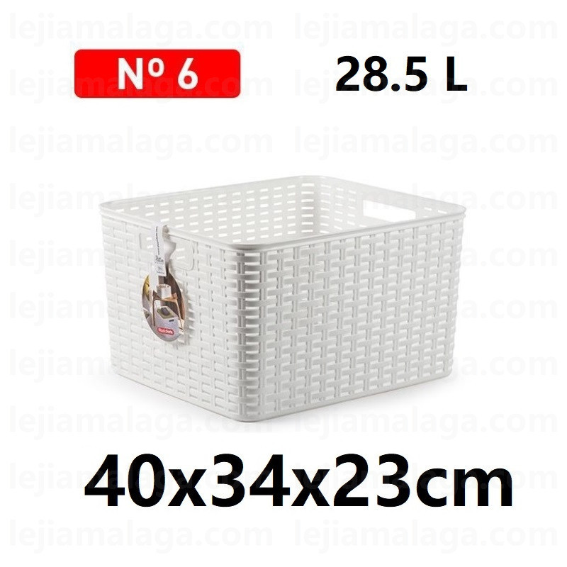 CESTA MIMBRE PLASTICFORTE RATTAN N6 28.5L 40X34X23CM COLOR BLANCO