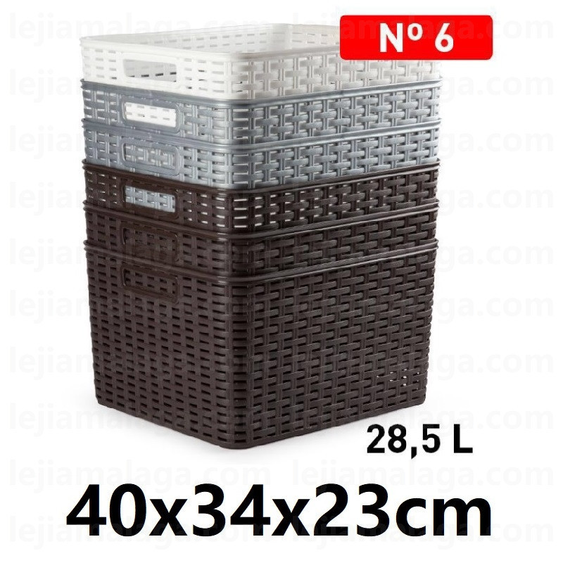 CESTA MIMBRE PLASTICFORTE RATTAN N6 28.5L 40X34X23CM COLOR BLANCO PLATA MARRON